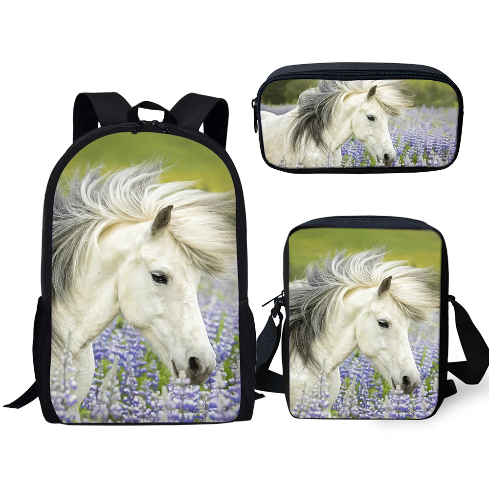 HaoYun Fashion Children's Backpack Kawaii Horse Pattern Kids School Book Bags 3PCs Set Students Backpack/Flaps Bag/Pen Bags