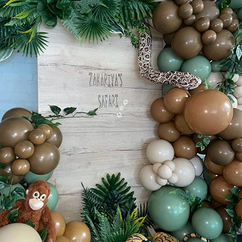 Сафари-Воздушные шары гирлянда зеленые коричневые кофейные дикие джунгли
