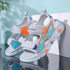 Сандалии из микрофибры и лайкры для мальчиков, летние сандалии с прорезями одежда с прострочкой для мальчиков, два ремешок на липучке, детские сандалии для подростков