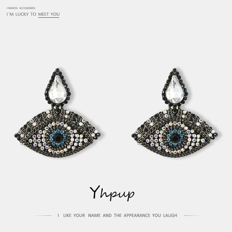 Женские брендовые серьги подвески Yhpup черные с блестящим стеклом вечерние