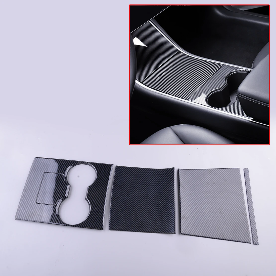 

Внутренняя центральная консоль автомобиля 4 шт./компл., чехол для коробки для хранения, стильная отделка из ABS-углеволокна, подходит для Tesla ...