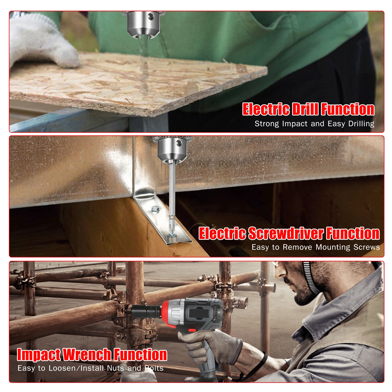 Аккумуляторный ударный гайковерт комплект бесщеточный дрель 1/2 &amp 1/4 дюйма