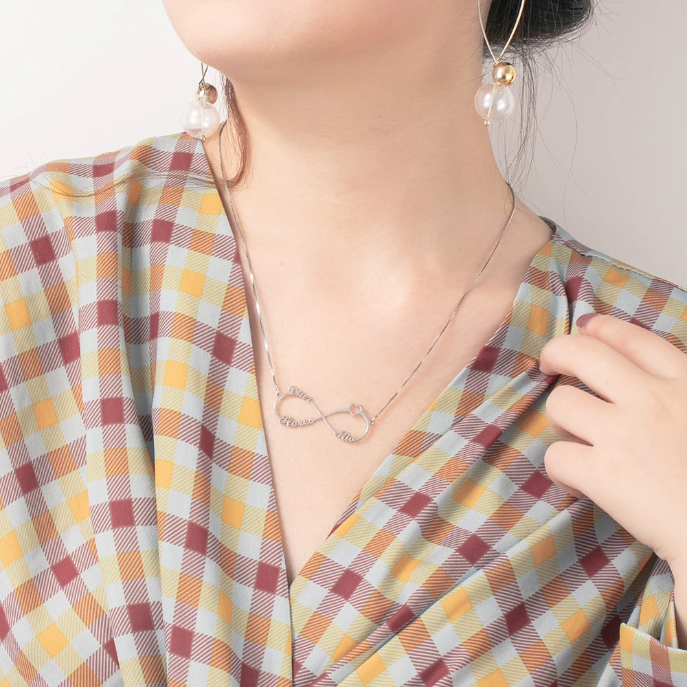 Personalized Infinity Heart Name Necklace Rose Gold Engraved Custom Three Names Letter Necklaces Pendants Jewelry