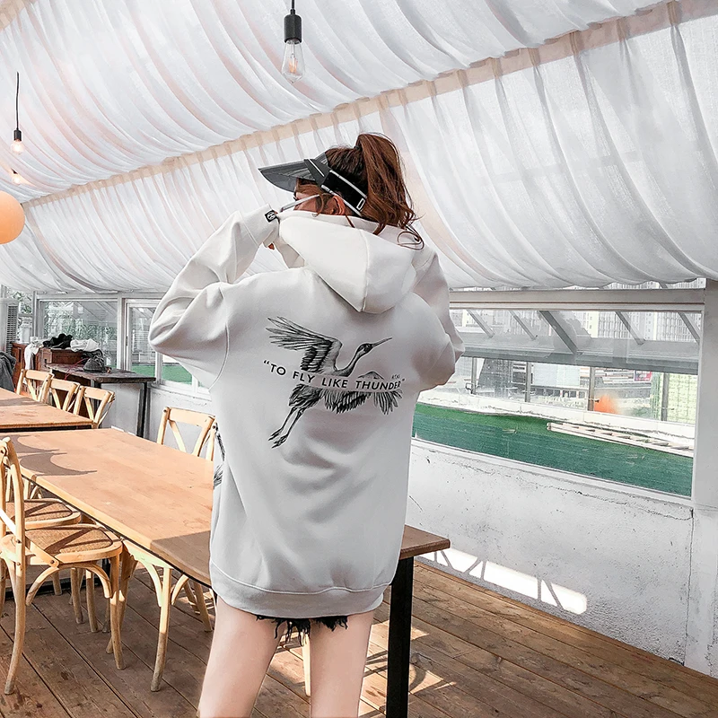 Толстовка Mirecoo мужская с капюшоном и принтом журавлей флисовый пуловер в стиле