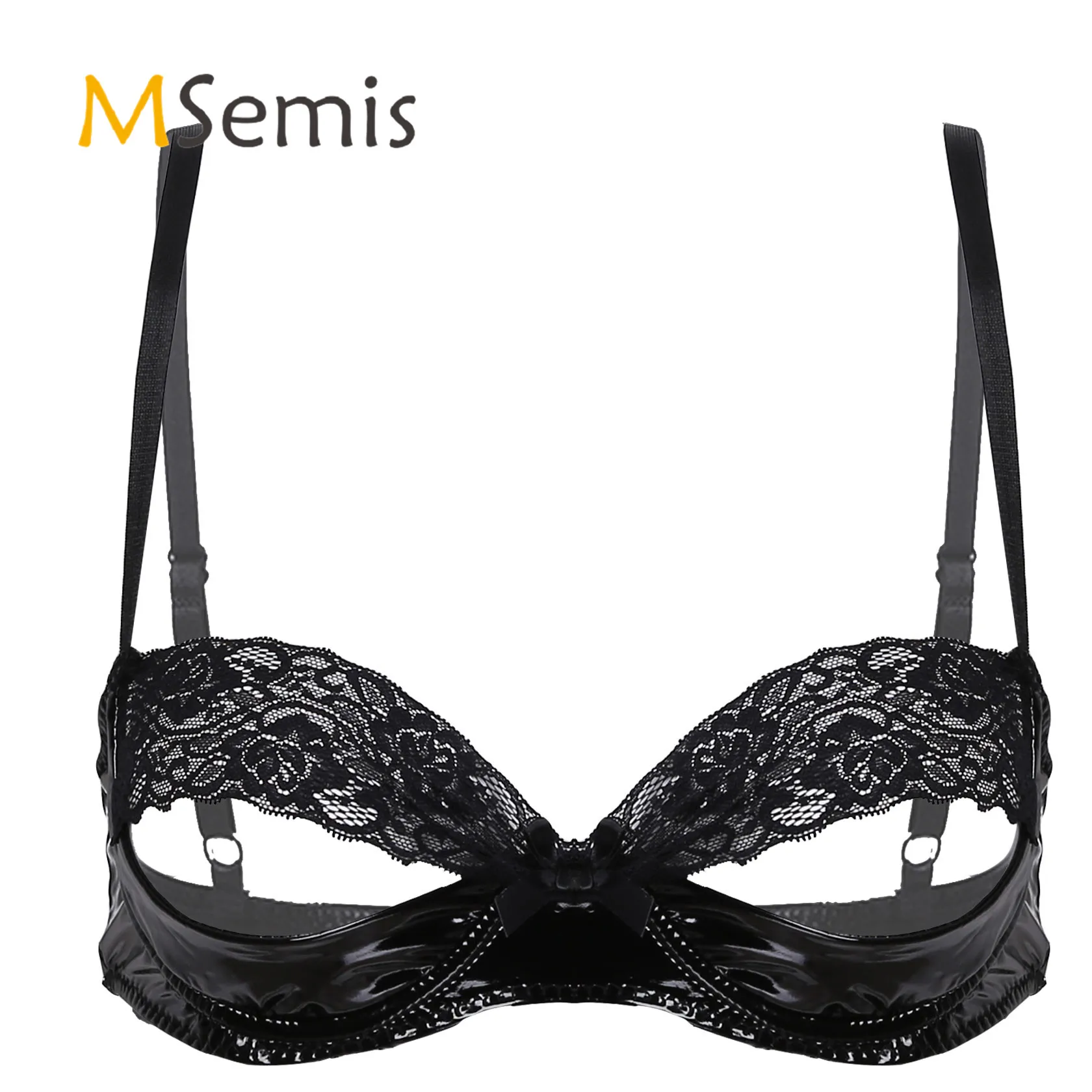 

Женское Эротическое нижнее белье, бюстгальтер, топ, Прозрачное нижнее белье, одежда для сна с кружевом, лакированная кожа, без подкладки, чаш...