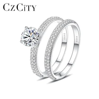 czcity simple 925 sterling silver ring for women aaa cubic zircon one pair rings fine jewelry dating christmas gift sr20061324