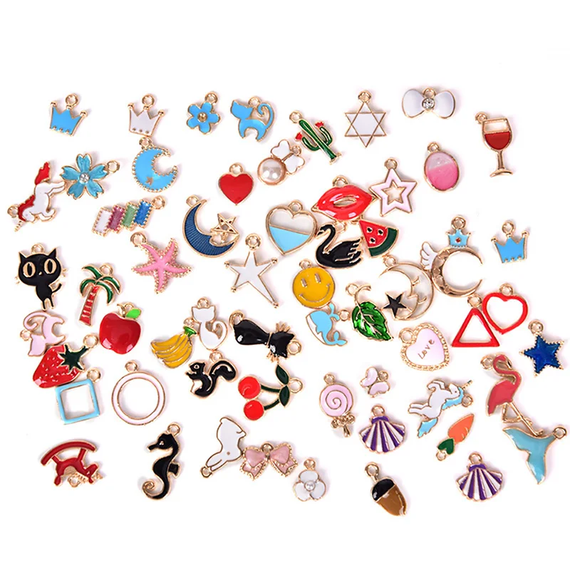 

30 шт./компл. эмалевые подвески в виде животных, Луны, звезд, фруктов, подвеска «сделай сам», рукоделие, изготовление ювелирных изделий