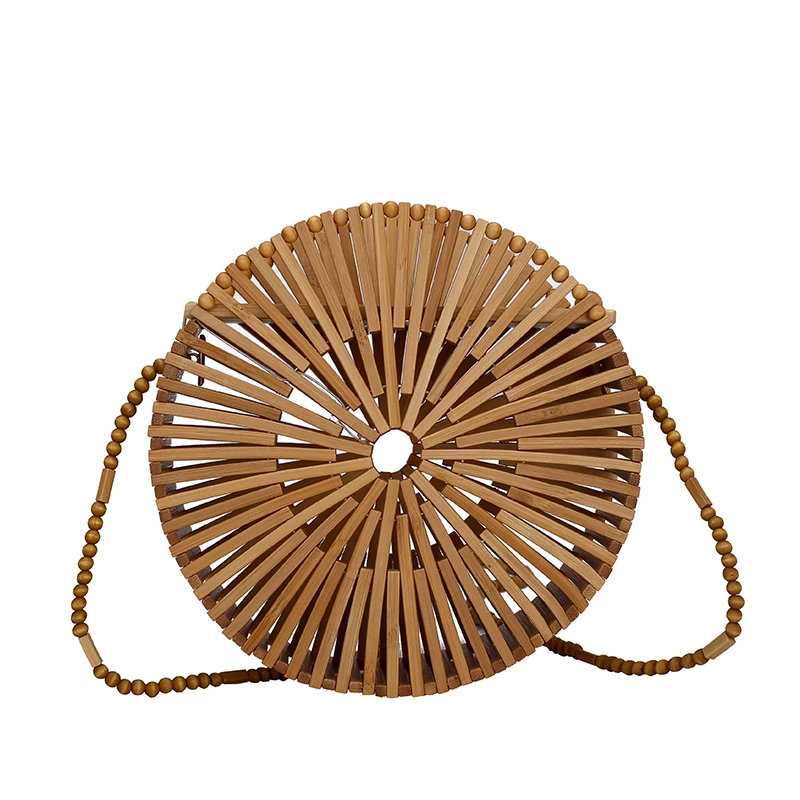 

Bamboo Hollow Round Small crossbody Shoulder Bags For Women 2021 Summer Branded Luxury Beach Handbags and Purses