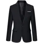 Мужской облегающий Блейзер S1 FitS1, однотонный пиджак с длинным рукавом и отложным воротником, 50%