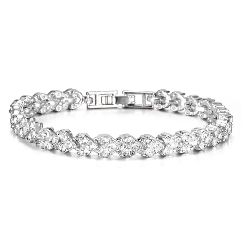 Модный женский Изысканный серебряный браслет из розового золота с кристаллами