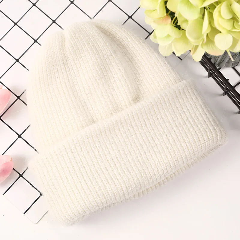

Winter Hats for Women Rabbit fur Beanie Hat Female Knitted Skullies Beanies Solid Wool Soft Autumn Winter Cashmere Caps Bonnet