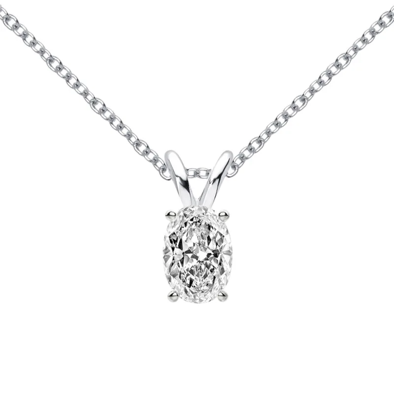 

Fashion Simple Oval 1 Carat Moissanite Necklace Classic Light Luxury Sterling Silver Pendant Clavicle Chain