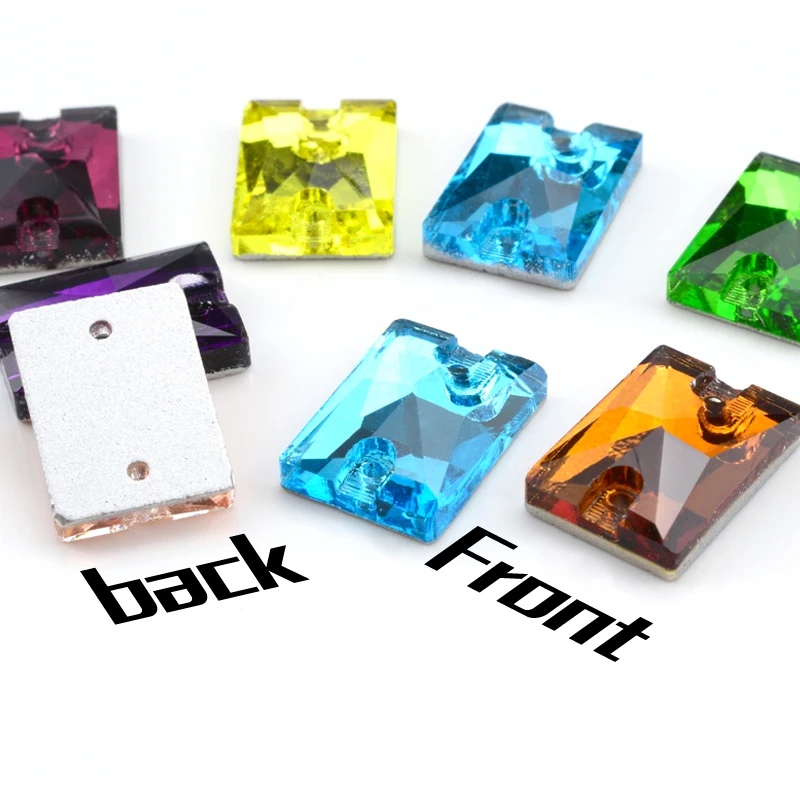 Стеклянные прямоугольные Стразы для шитья стразы разных размеров с двумя