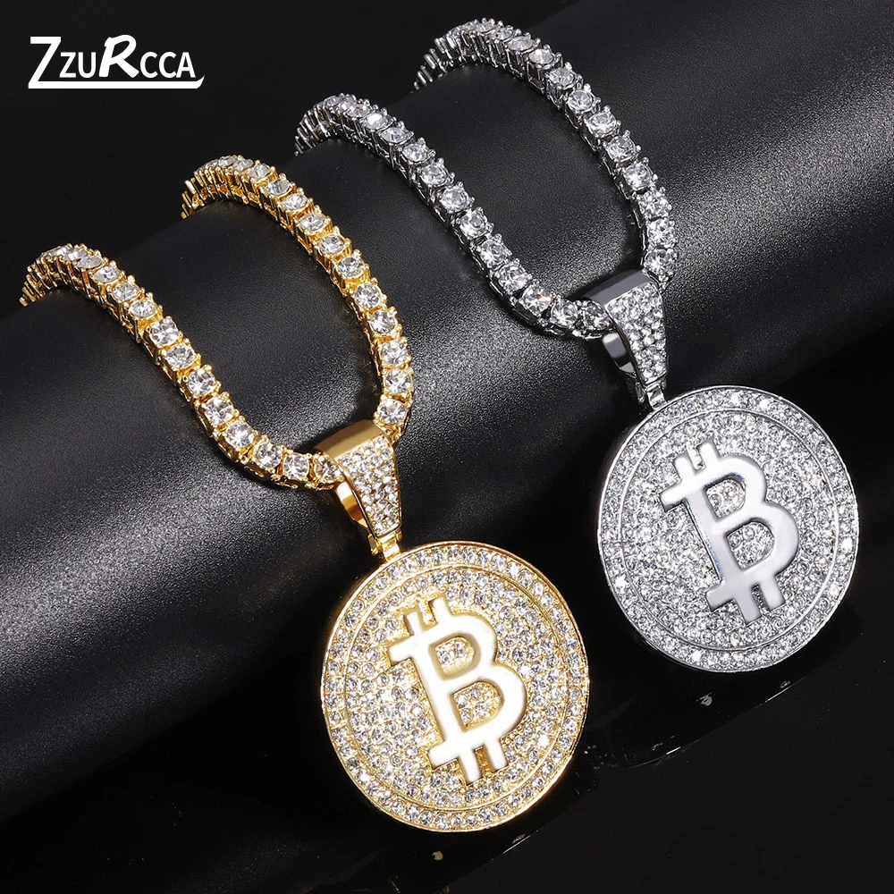 Bitcoin collana con ciondolo ghiacciato con catena da Tennis Zicron da 4mm collana da uomo con