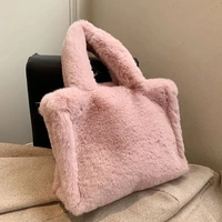 simple solid handbags bag fluffy faux fur satchel for 2022 luxury designer soft winter women shoulder bags totes purse