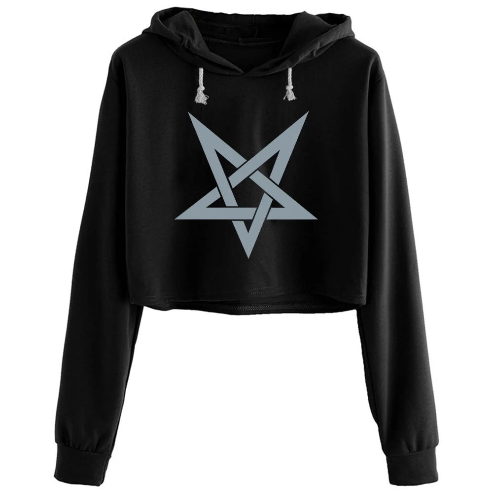 

Pentagram Crop Hoodies Women Grunge Harajuku Anime Emo Pullover For Girls
