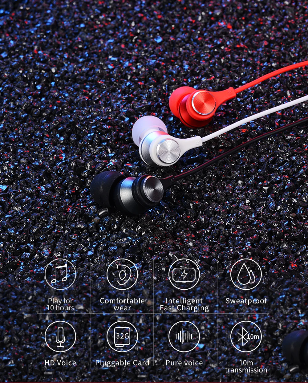 TWS Беспроводные наушники с шейным креплением HD Hi-Fi, музыкальные наушники, вставные КАРТЫ, MP3 плеер, спортивные наушники для фитнеса, для мобильного телефона
