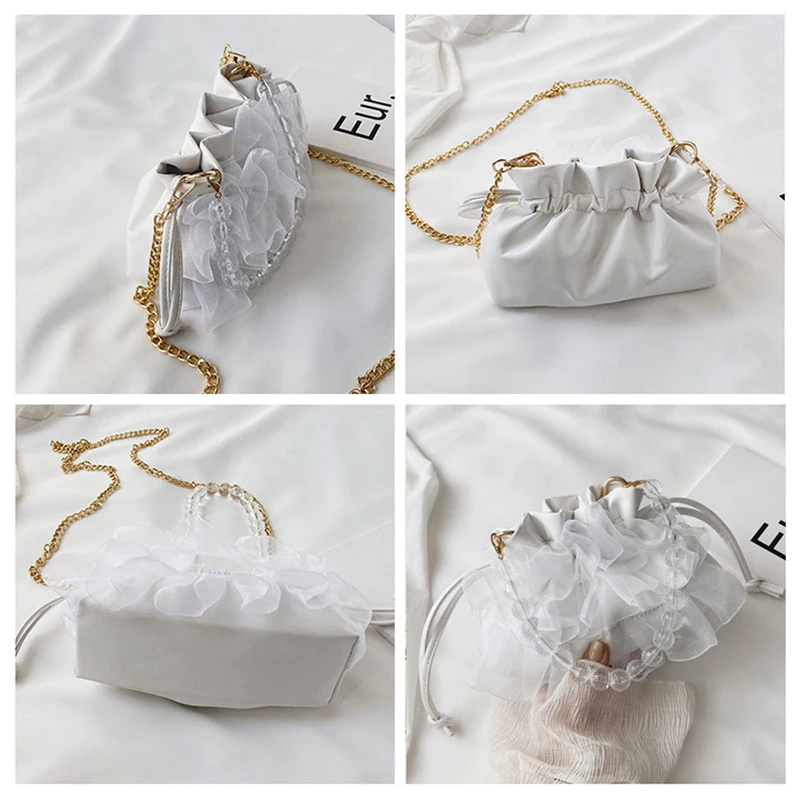 

Fashion Women's Handbags Lace Chains Women's Messenger Bag Girls Handbags Pearl String Women Shoulder Bag 2021 Summer Women Bags
