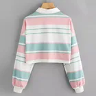 Осенние укороченные толстовки, Женский Повседневный укороченный пуловер в полоску, свитшот, топ, блузка, пуловеры, Женская толстовка @ 40