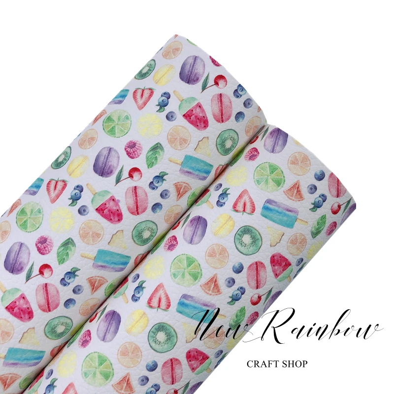 Лист из искусственной кожзаменителя цветной летний с фруктами 22 х30 см A4 для