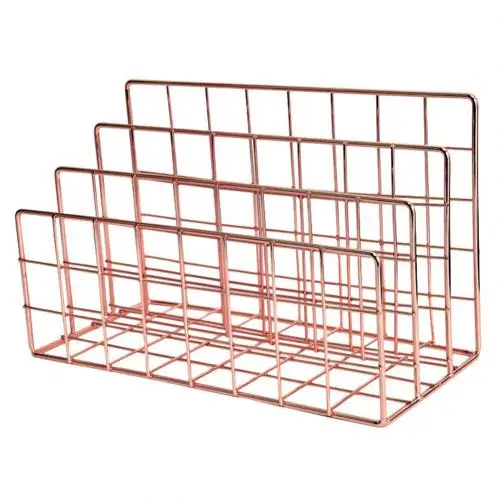 Rose Gold 3 Layers Iron Book Magazine Document Storage Shelf Stand Dormitory Office Supply - Цвет: Rose Gold