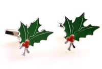 10pairslot christmas leaf cufflinks cuff links copper enamel cufflink buttons studs men jewelry xmas gift wholesale