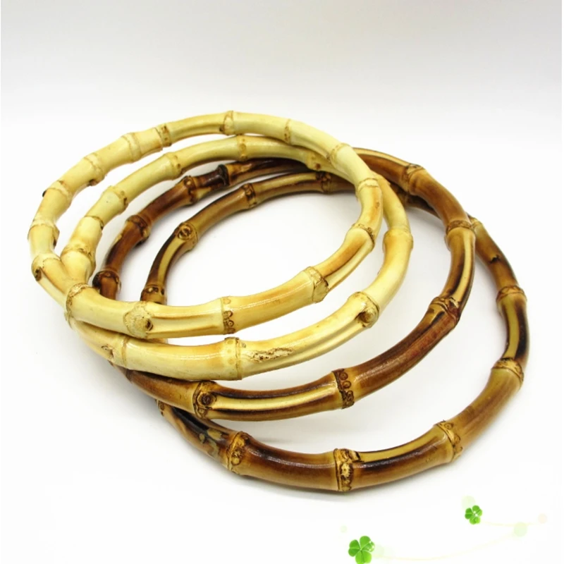 

2 X Round Bamboo Bag Handle for Handcrafted Handbag DIY Bags Accessories 15X15cm Solid Color Retro Simple Bags Accessories