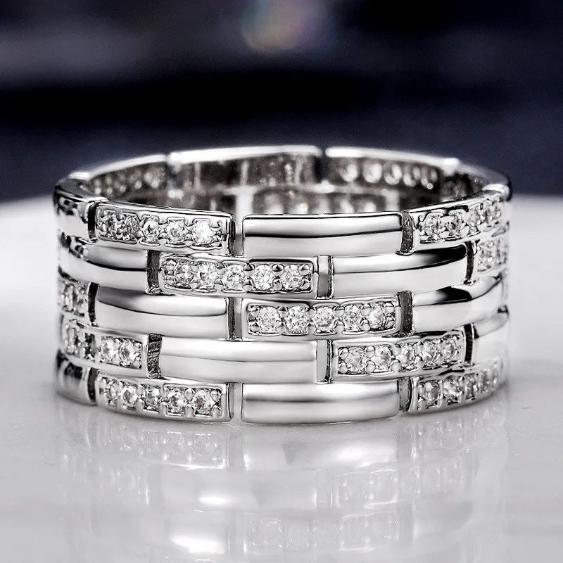 

VAGZEB Fashion 925 Sterling Silver Couple Rings Inlaid Shiny CZ Stones Marriage Ring High Quality Male Female Jewelry Drop Ship