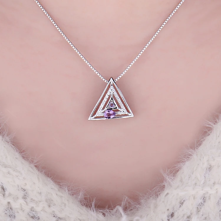 JewelryPalace Natural Amethyst Triangle Pendant Necklace Without Chain 925 Sterling Silver Pendants Gemstone Jewelry for Women