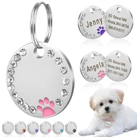 personalized dog cat id tag pet rhinestone necklace collar nameplate anti lost pendant metal keyring tag pendant pet accessories
