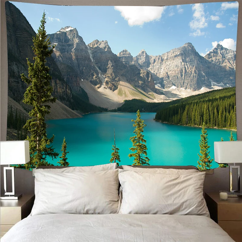 Животное лес река пейзаж лодка дешевый гобелен искусство Психоделическое