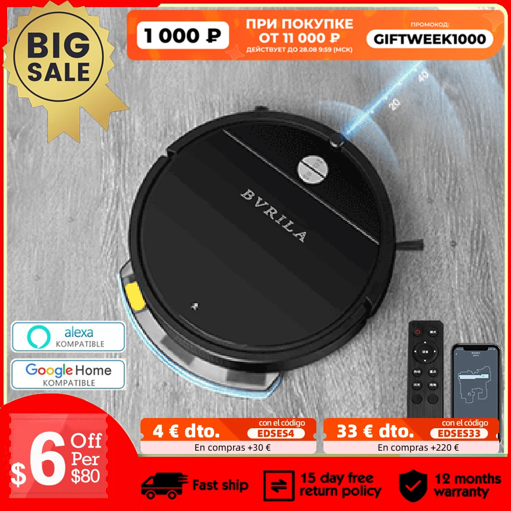

Smart Robot Vacuum Cleaner Wifi ALEXA APP Remote Control Visual Map100mL Water Tank 3600Pa Auto-Recharge Pet Hair Carpet Floor