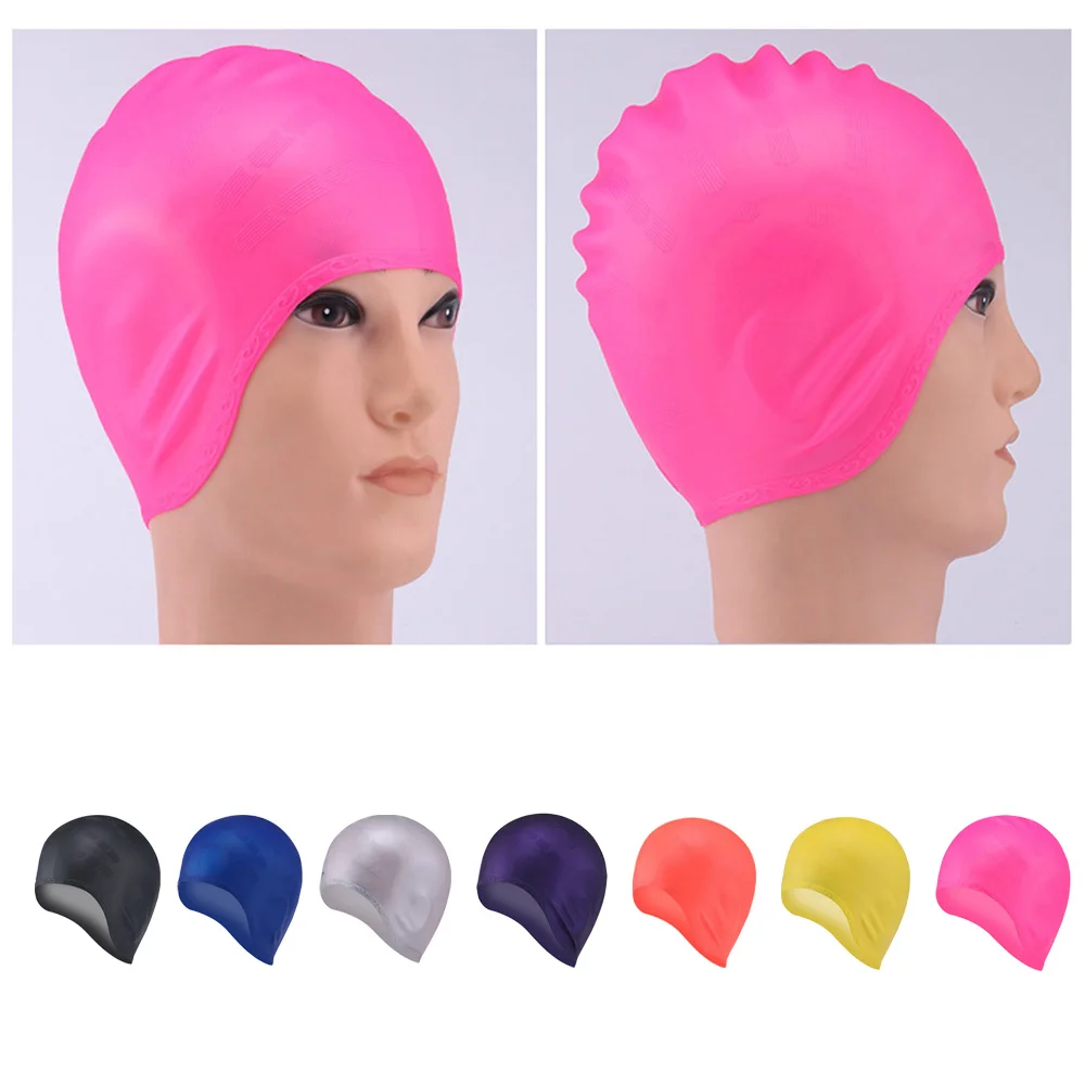 

Silicone Swimming Cap Cover Ears Hat Long Hair Clean For Adult 22*17.5cm