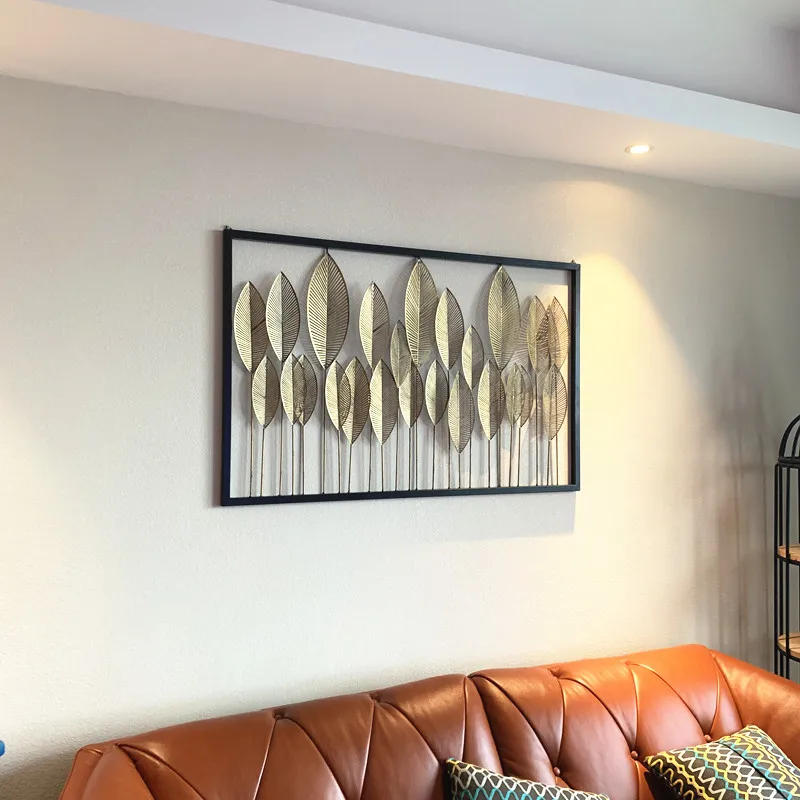 

European Style Iron Art Home Wall Hangings Creative Simulation Leaf Metal Modern Living Room Background Wall Decoration X3873