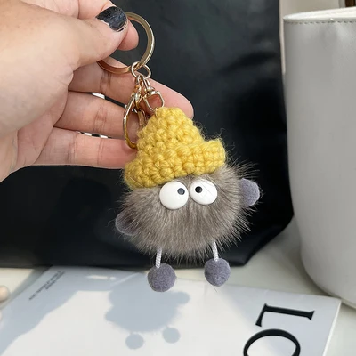 Keychain Fur Big Eyes Long Legs Knit Hat Mink Small Briquette Key Chain Cute Bag Decoration Trinket |