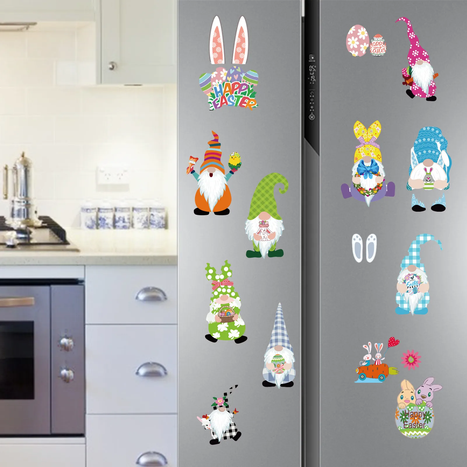 

9PCS Easter Party Window Stickers Bunny Clings Bunny Fridge Decals Stickers Removable Home Decoration Wall Refrigerator Decor