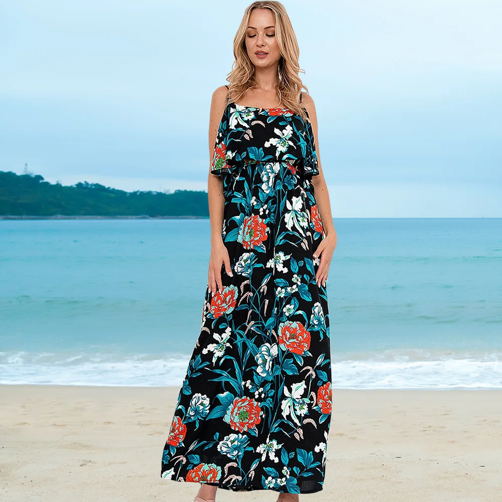 

Summer Floral Dress 2021 Europe and America Cross Border Foreign Trade Strap Dress Southeast Asia plus Size Women's Dress Casual