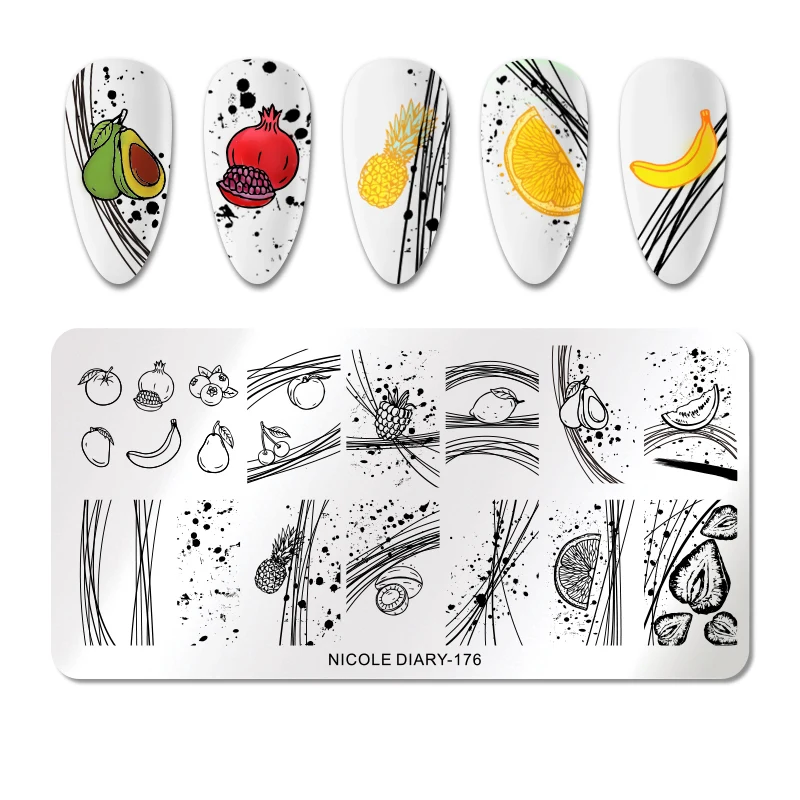 

NICOLE DIARY Nail Stamping Plates Fruits Rectangle F Stainless Steel Stamp Templates Geometric Printing Stencil Tools