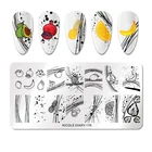 Трафареты NICOLE DIARY для стемпинга ногтей, инструменты для прямоугольной печати фруктов, из нержавеющей стали