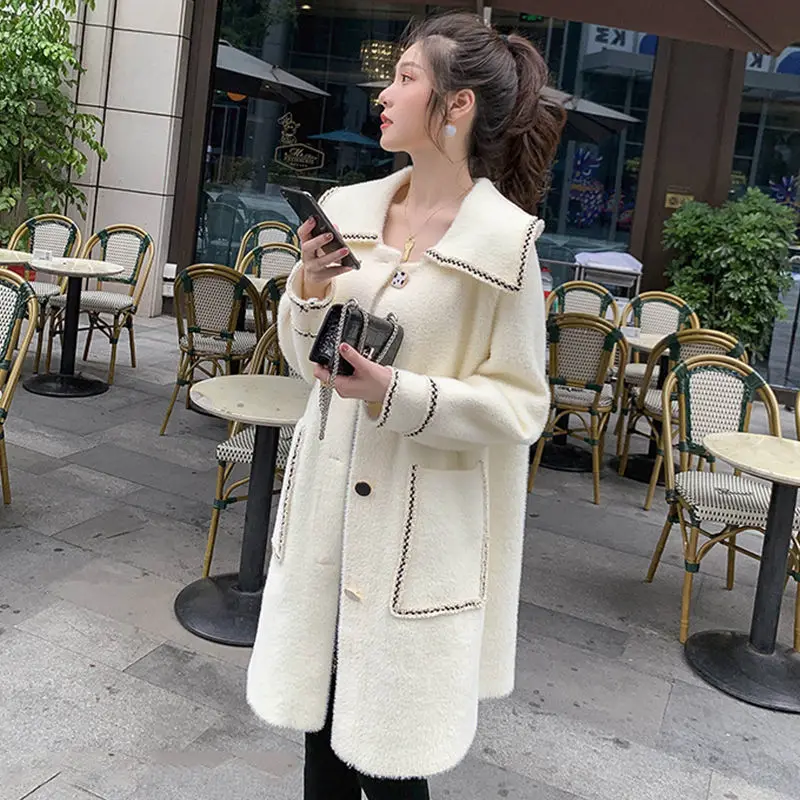 

Imitation mink velvet jacket women cardigan long kniited loose coat women autumn and winter lady winter clothes female