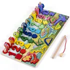 Деревянная магнитная головоломка Монтессори, развивающая игрушка, форма для раннего развития, цветная математическая доска, пазл рыбалка, счетчик
