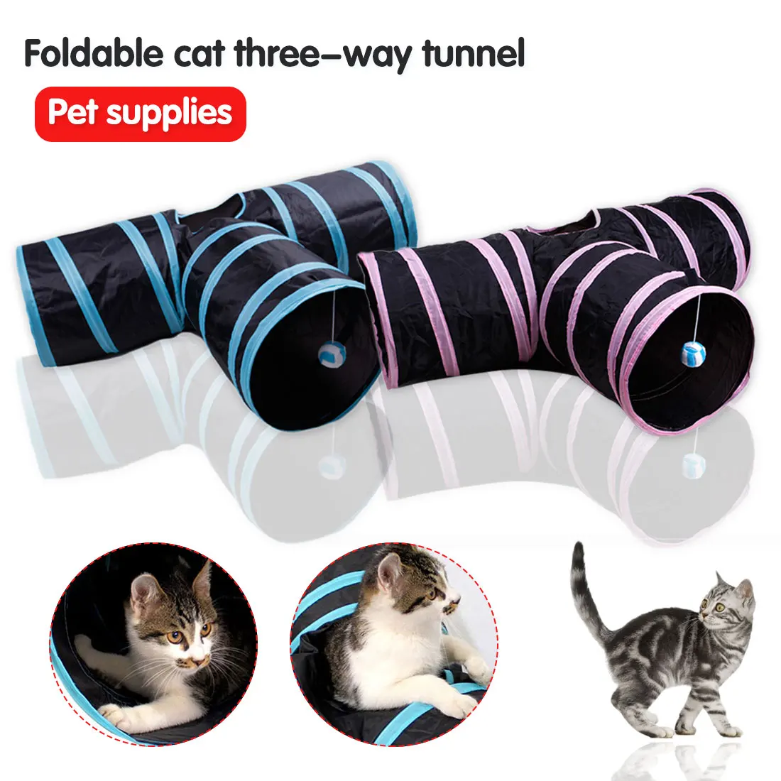 

Складной туннель для домашних животных, игрушка для кошек с 3 отверстиями, Игровая палатка, туннель, игрушка для дома и улицы, тренировочные ...