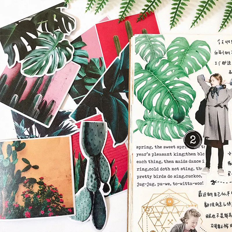 15 шт./компл. Ретро широкие листья Зеленая посадка бамбуковая Наклейка Набор для