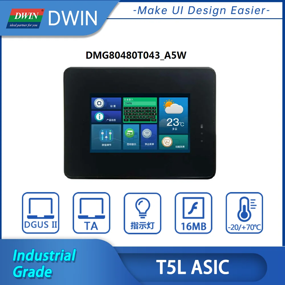 

Dwin 4.3-inch Industrial Grade UART TFT Touch Module HMI Display 800*480 Resolution IPS-TFT-LCD With Shell RS232/RS485 Interface