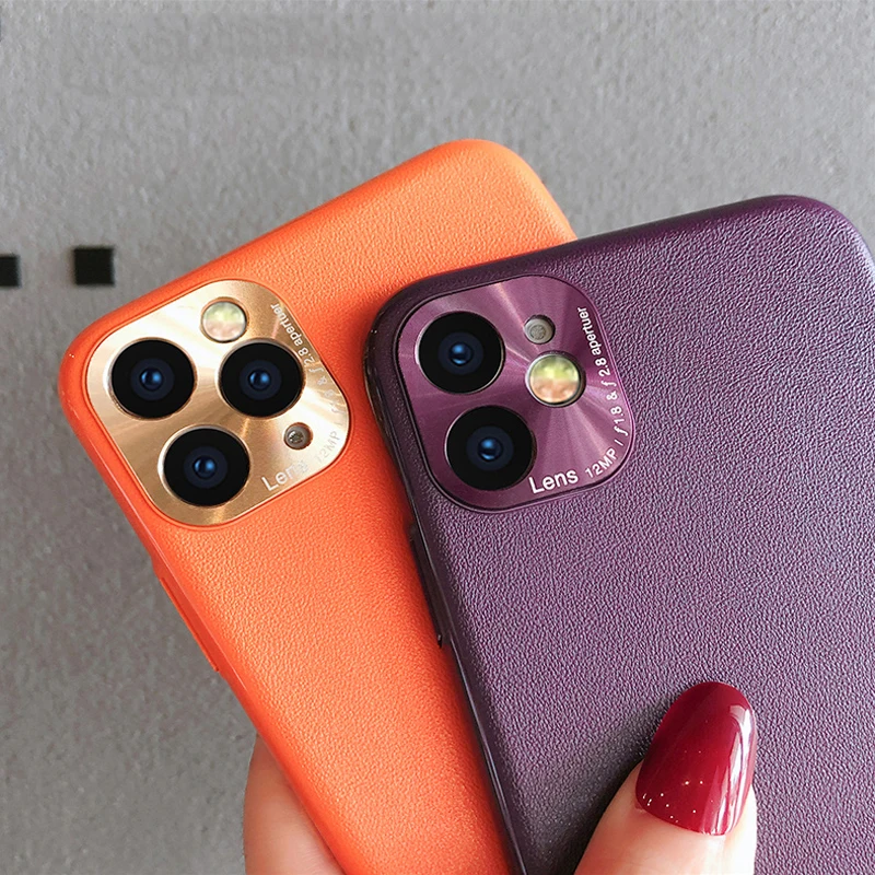 

Luxury Metal Camera Protection Phone Case For iPhone 11 Pro Max XR XS X 12 MIni 7 8 plus SE 2020 Original PC Leather Hard Cover