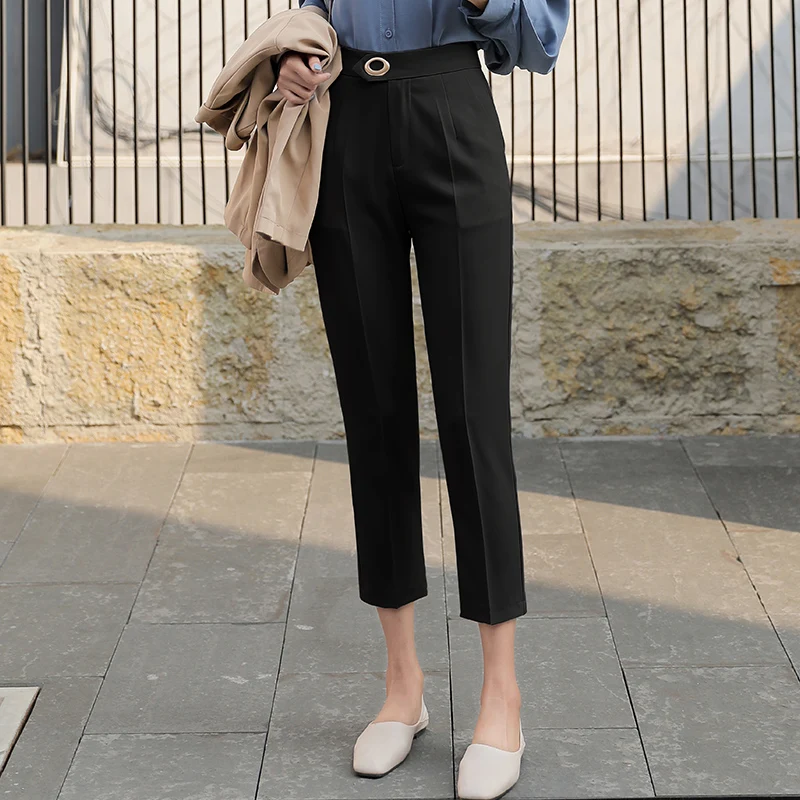Черные узкие брюки для женщин модные элегантные офиса летние повседневные