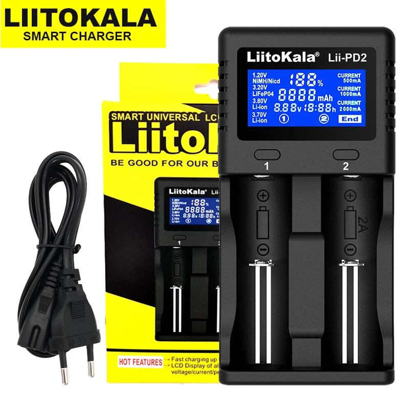 

LiitoKala Lii-PD2 Lii-PD4 Lii-S6 Lii500 battery Charger for 18650 26650 21700 18350 AA AAA 3.7V/3.2V/1.2V lithium NiMH batteries
