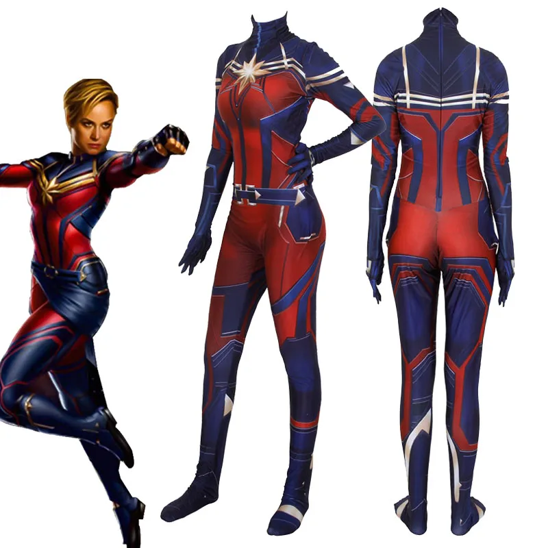 Фильм Мстители эндигра Марвел Капитан Carol Danvers костюм зентай для косплея боди супергероя костюм для женщин девочек комбинезоны
