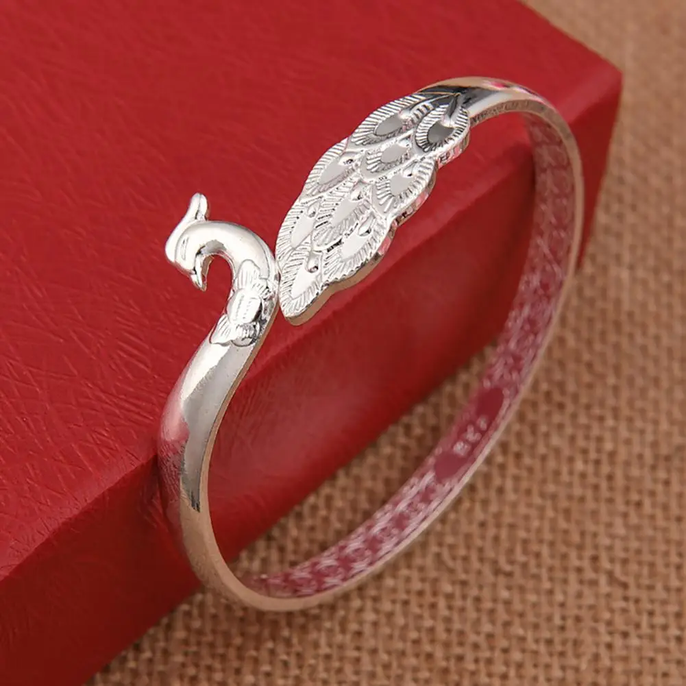 Модный роскошный женский посеребренный браслет павлина с открытым концом