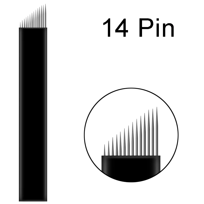 14pin 0.18mm 50 шт 0,18 мм микроблейдинг иглы 12 14 16 18 pin u-образный Перманентный макияж бровей Иглы татуировки лезвия для 3D ручки для вышивки - Габаритные размеры: 14pin 0.18mm